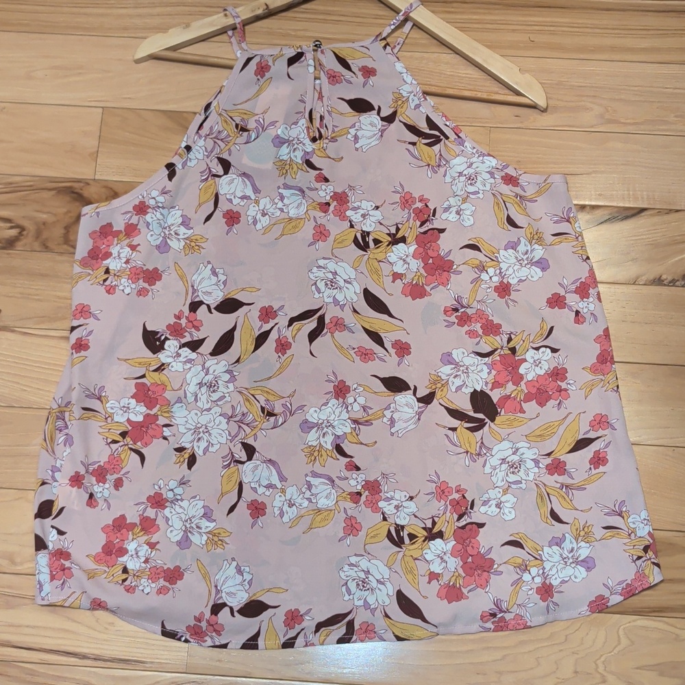 NWT Floral Pink Halter Tank Top With Cutout Detailing